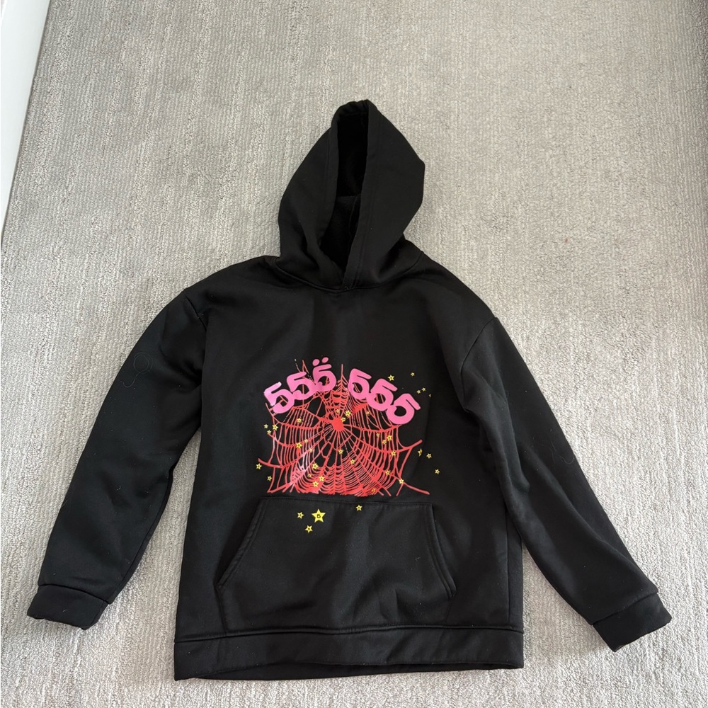 Spyder Black Hoodie with Pink and Red Graphic